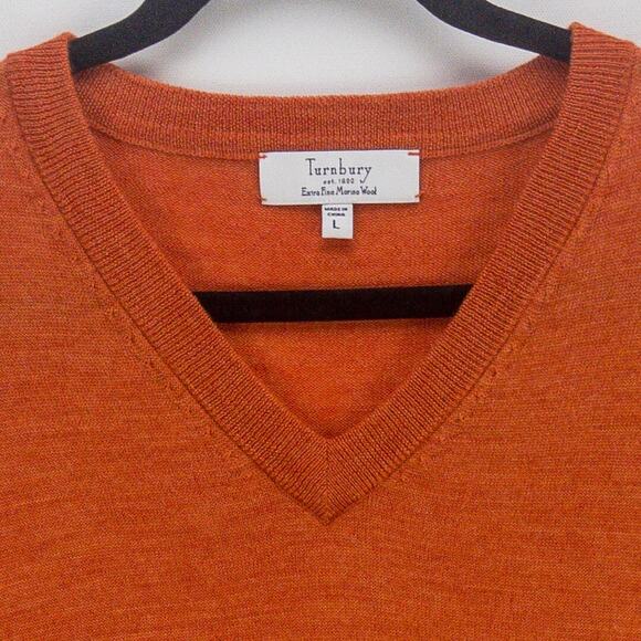 Turnbury Extra Fine Merino Wool V-Neck Sweater Men's Large Long Sleeve Orange - Picture 2 of 9